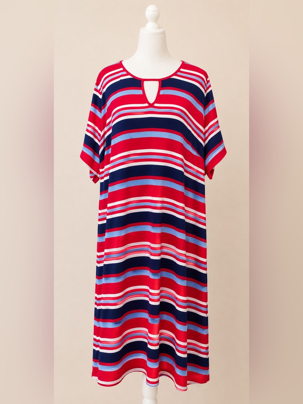 Dressbarn • Comfy Red White Blue Striped Tie-Sleeve Midi Dress • Plus 2X • NWT